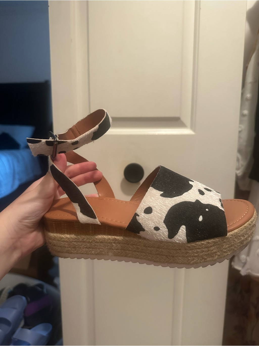Mossimo Supply Co. Black And White Cow Print Espadrille Platform Sandals